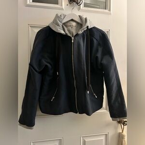 Zara Navy Blue Utility Jacket with Gray Hood